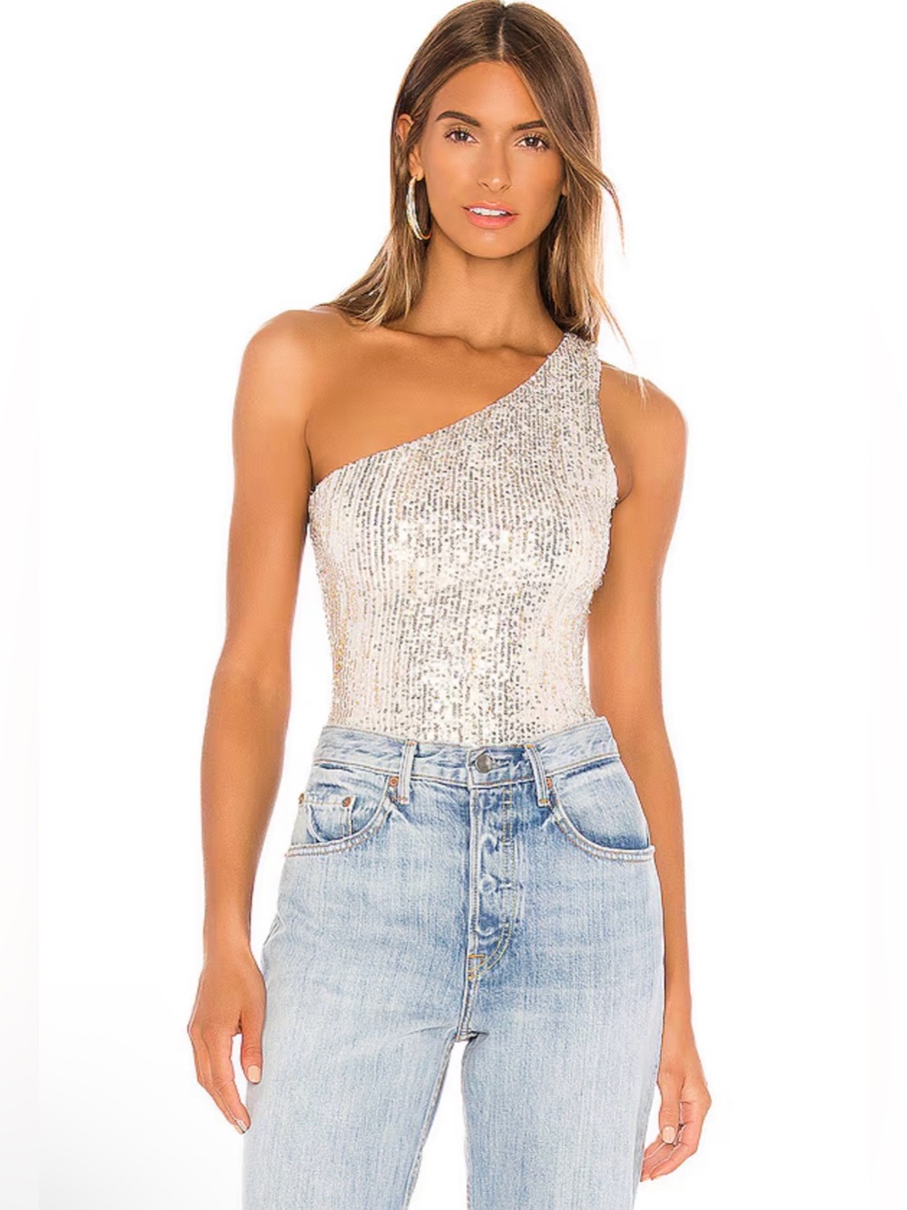 Superdown Women's Silver and White Bodysuit (New With Tags)